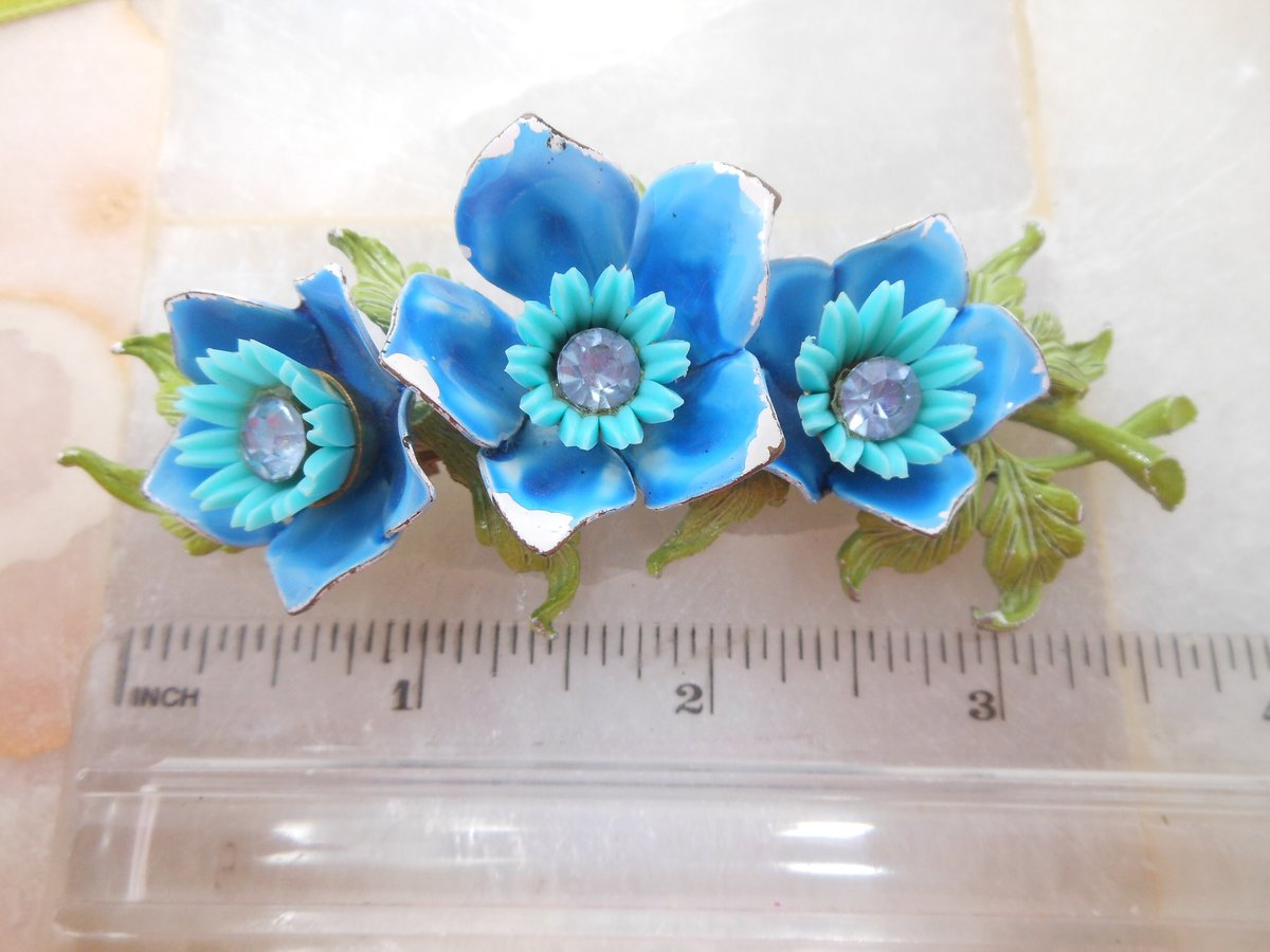 Vintage SELRO SELINI Designer Pin Brooch Blue Enamel Huge Cluster Rhinestone Designer Jewelry Mid Century, VivianJoel.com