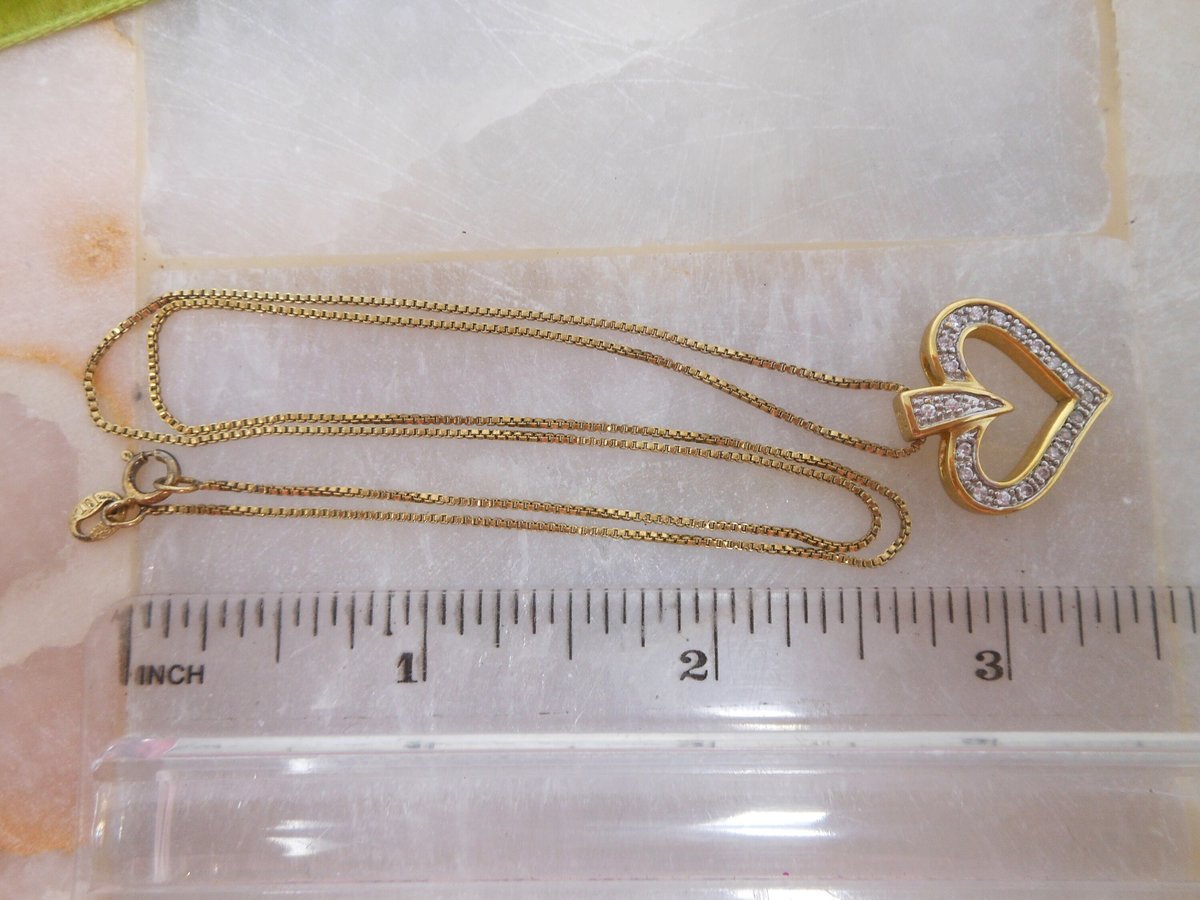 Vintage STERLING SILVER Heart Necklace Pendant Gold Vermiel CZ Crystal 925 Valentine Love Jewelry Gift, VivianJoel.com