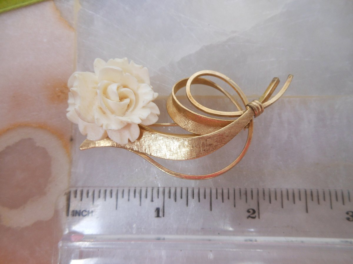 Vintage HAYWARD Gold Fill Brooch Carved Flower Rose Pin Flower GF Mid Century Designer Jewelry Gift, VivianJoel.com