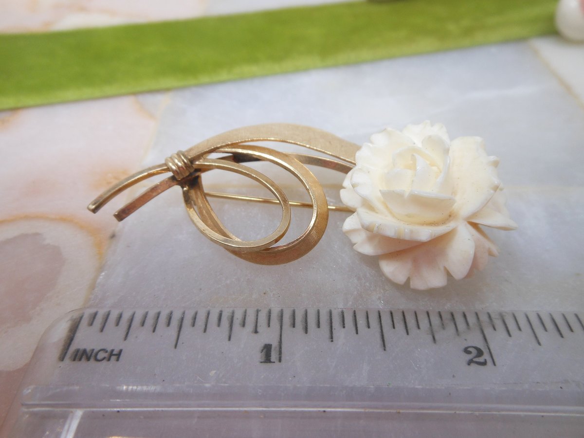 Vintage HAYWARD Gold Fill Brooch Carved Flower Rose Pin Flower GF Mid Century Designer Jewelry Gift, VivianJoel.com