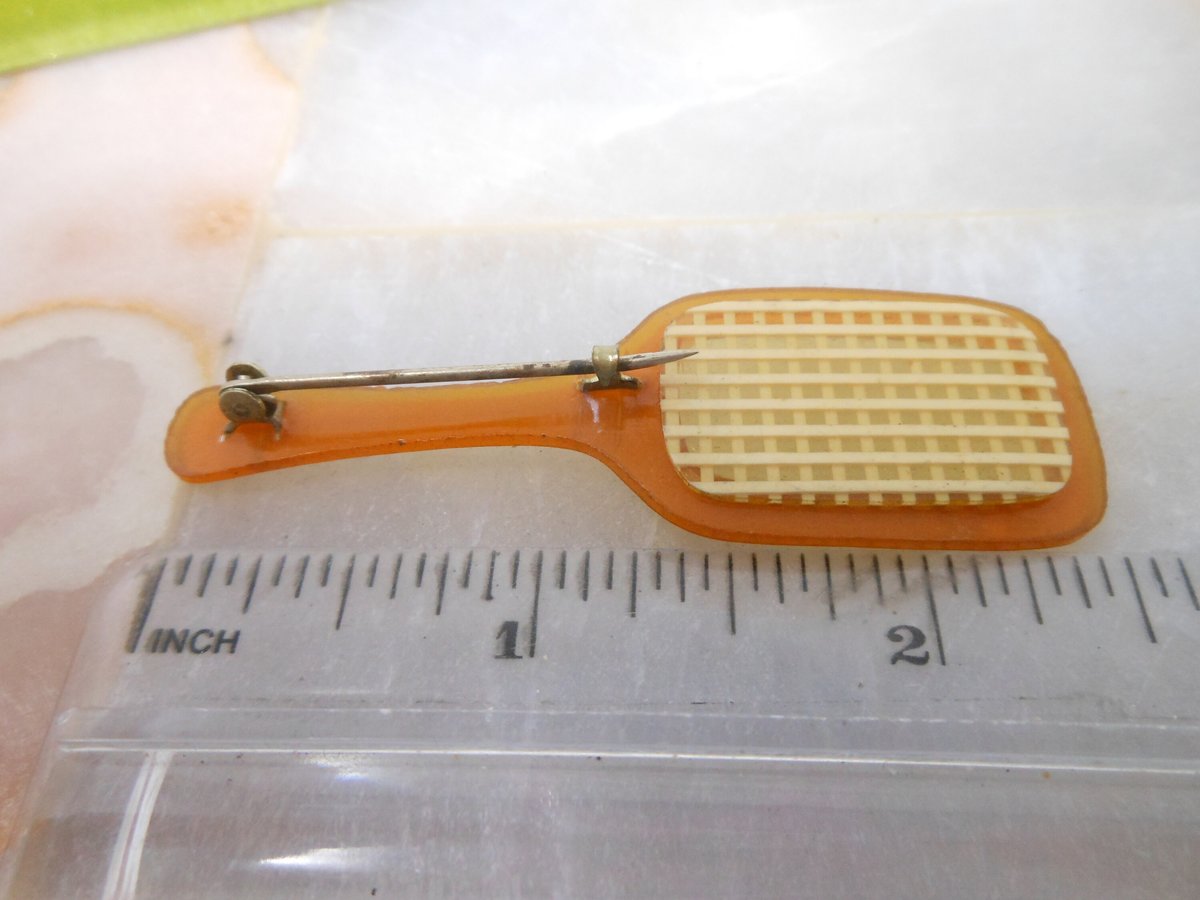 Vintage Celluloid Art Deco Pin Brooch Tennis Badminton Figural Mid Century Jewelry Gift, VivianJoel.com