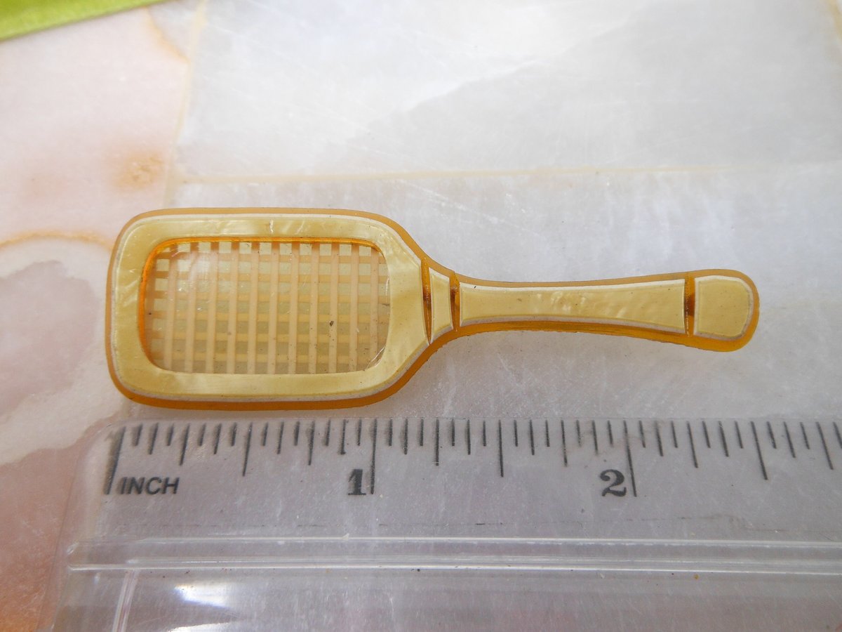 Vintage Celluloid Art Deco Pin Brooch Tennis Badminton Figural Mid Century Jewelry Gift, VivianJoel.com