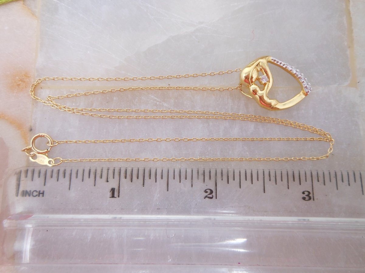 Vintage STERLING SILVER Mothers Gift Necklace Pendant Charm Crystal Gold Vermiel 925 Love Heart Jewelry, VivianJoel.com