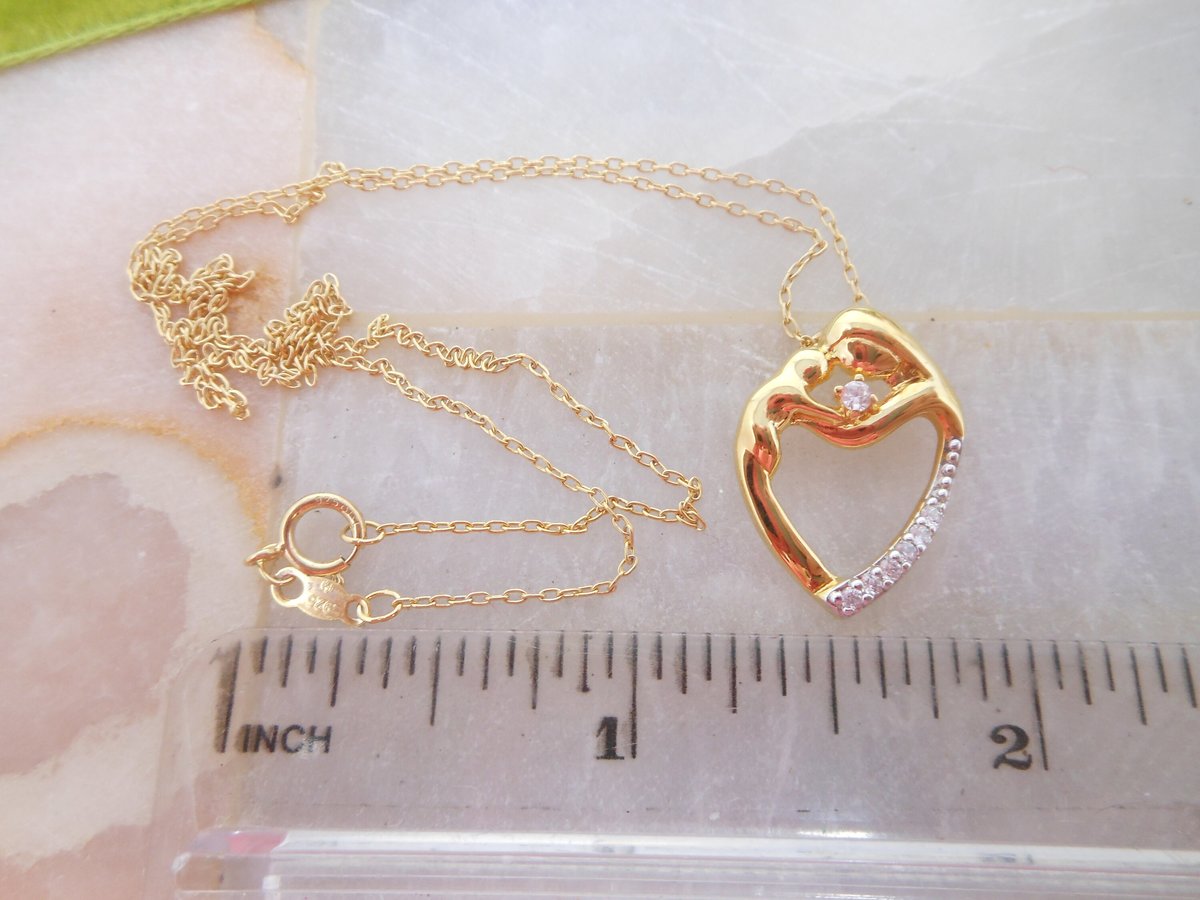Vintage STERLING SILVER Mothers Gift Necklace Pendant Charm Crystal Gold Vermiel 925 Love Heart Jewelry, VivianJoel.com