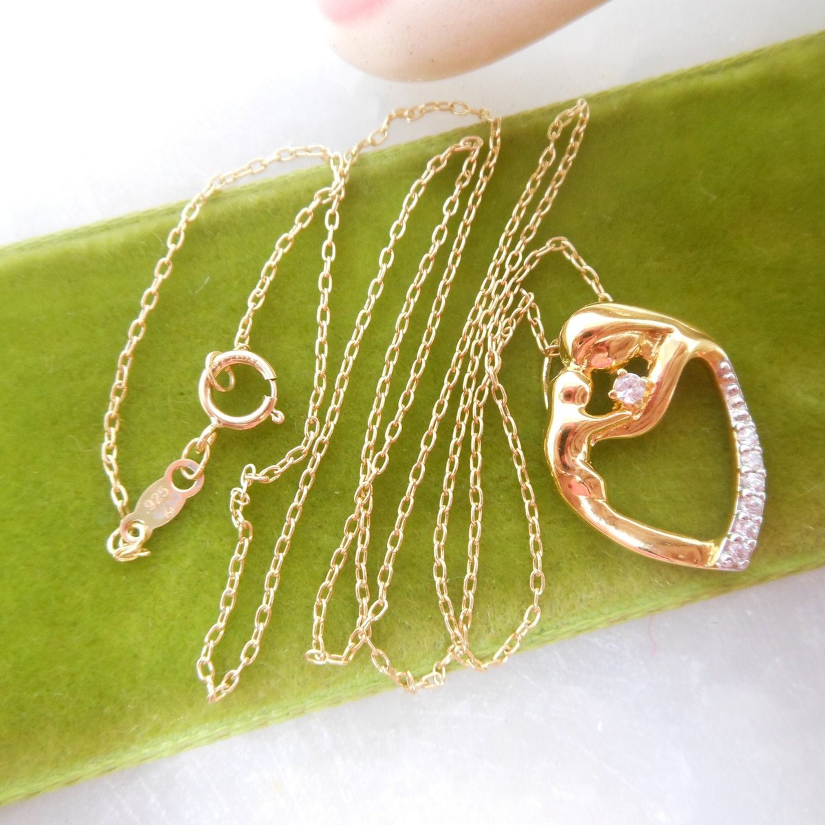 Vintage STERLING SILVER Mothers Gift Necklace Pendant Charm Crystal Gold Vermiel 925 Love Heart Jewelry, VivianJoel.com