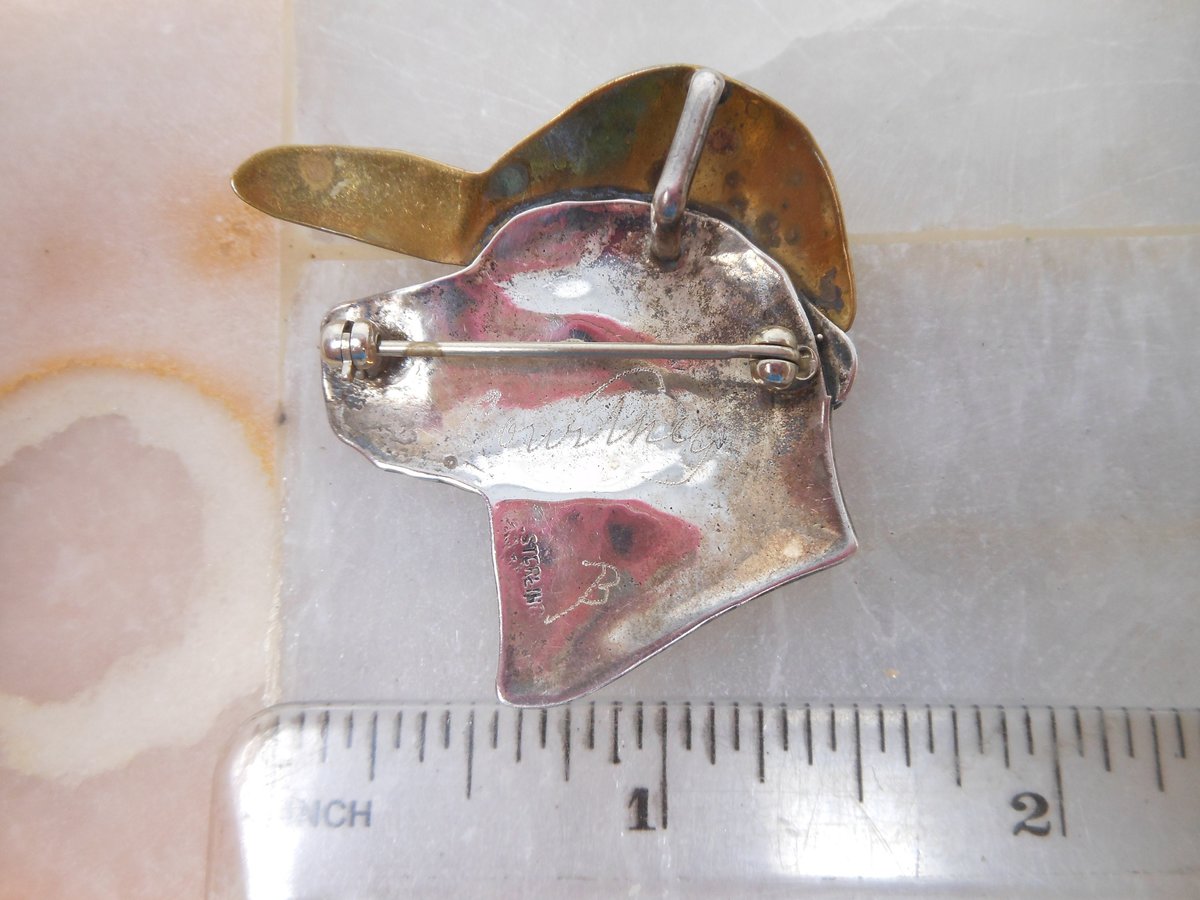 Vintage Sterling Silver COURTNEY PETERSON Brooch Baseball Dog Labrador ArtisanPin Pendant  Designer Jewelry Gift, VivianJoel.com