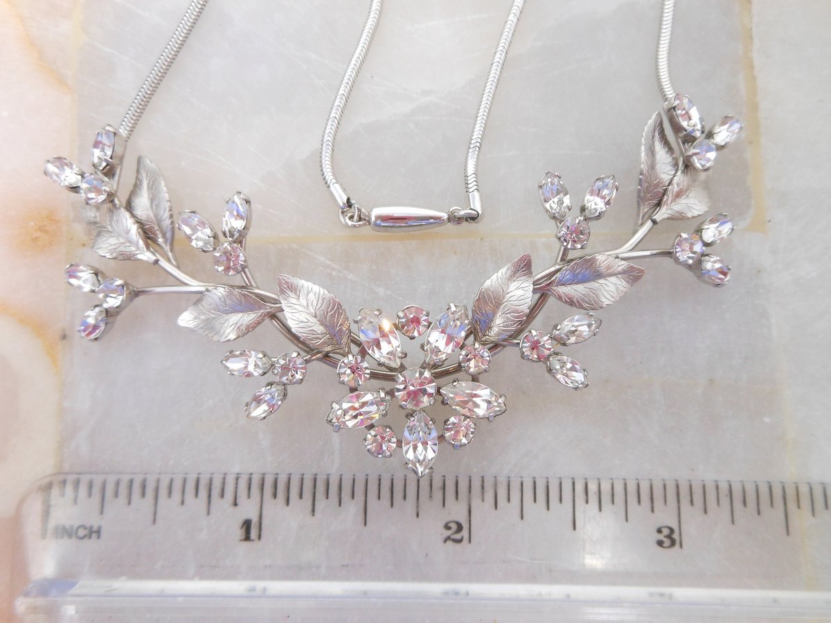 Vintage KREMENTZ Necklace Crystal Flower Collar Gold Overlay Designer Rhinestone Mid Century Original Box Jewelry Gift, VivianJoel.com