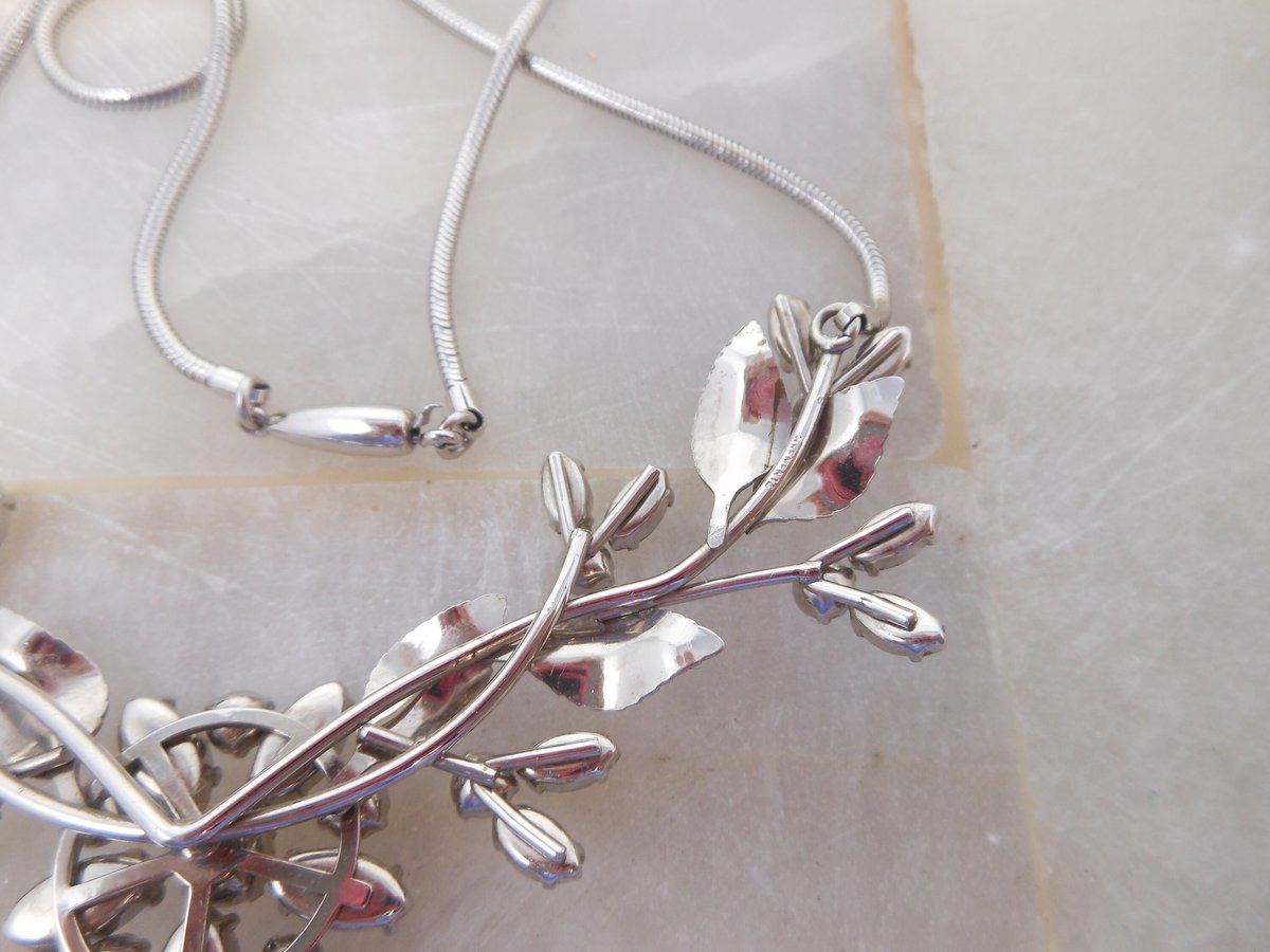 Vintage KREMENTZ Necklace Crystal Flower Collar Gold Overlay Designer Rhinestone Mid Century Original Box Jewelry Gift, VivianJoel.com