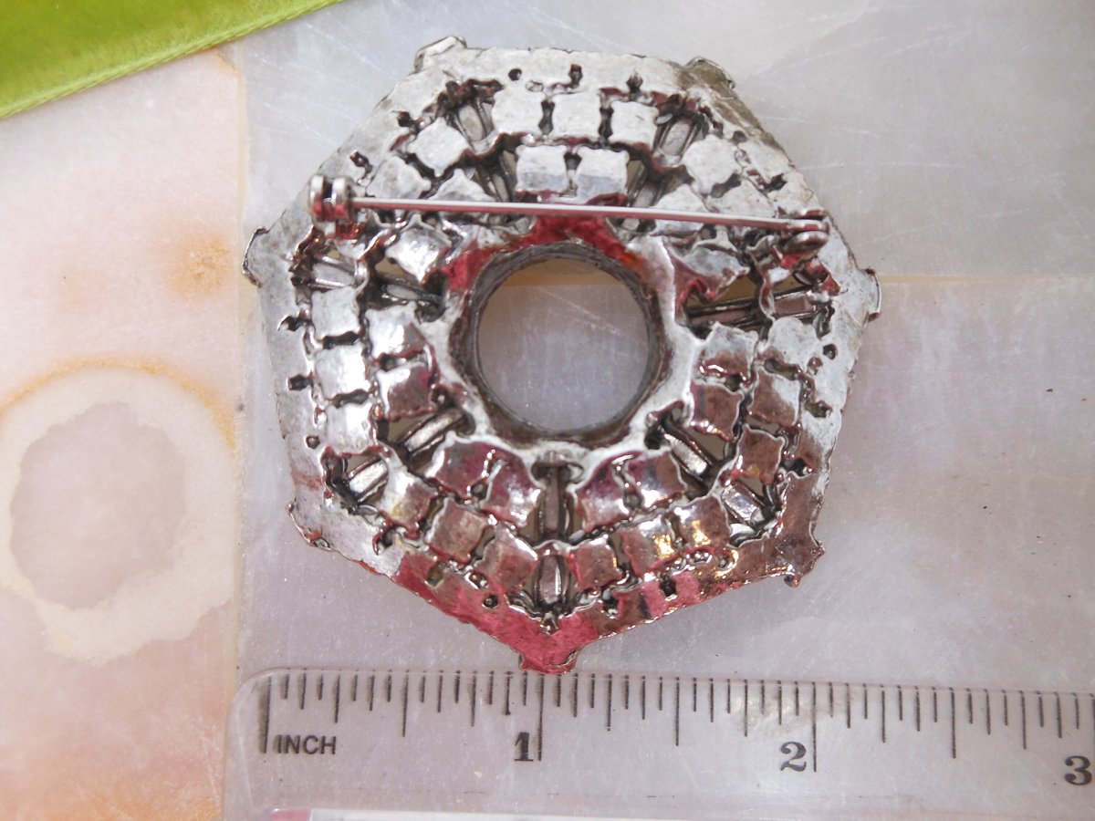 Vintage Black Crystal SET Brooch Earrings Rhinestone Spider Web Flower Pin Hematite Jewelry Goth Mourning Gift, VivianJoel.com