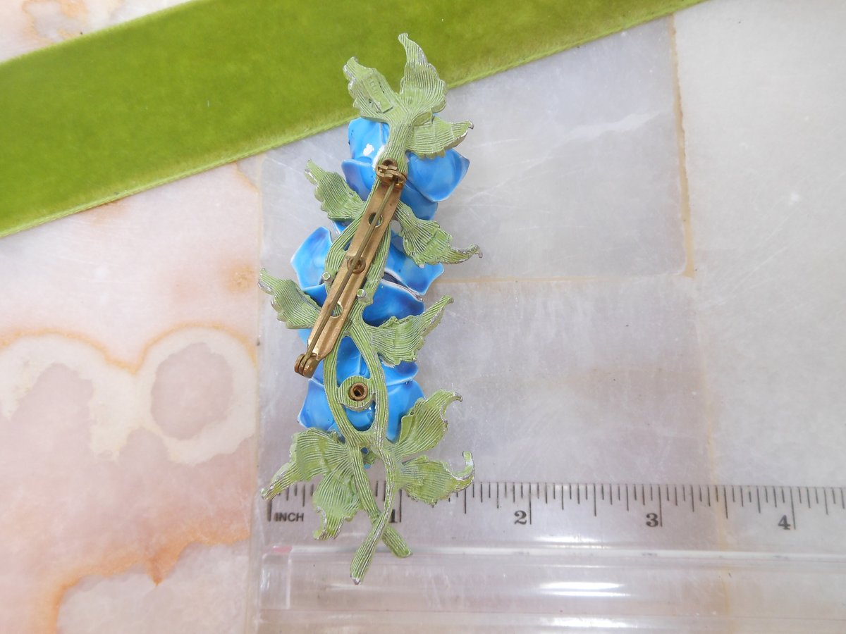 Vintage SELRO SELINI Designer Pin Brooch Blue Enamel Huge Cluster Rhinestone Designer Jewelry Mid Century, VivianJoel.com