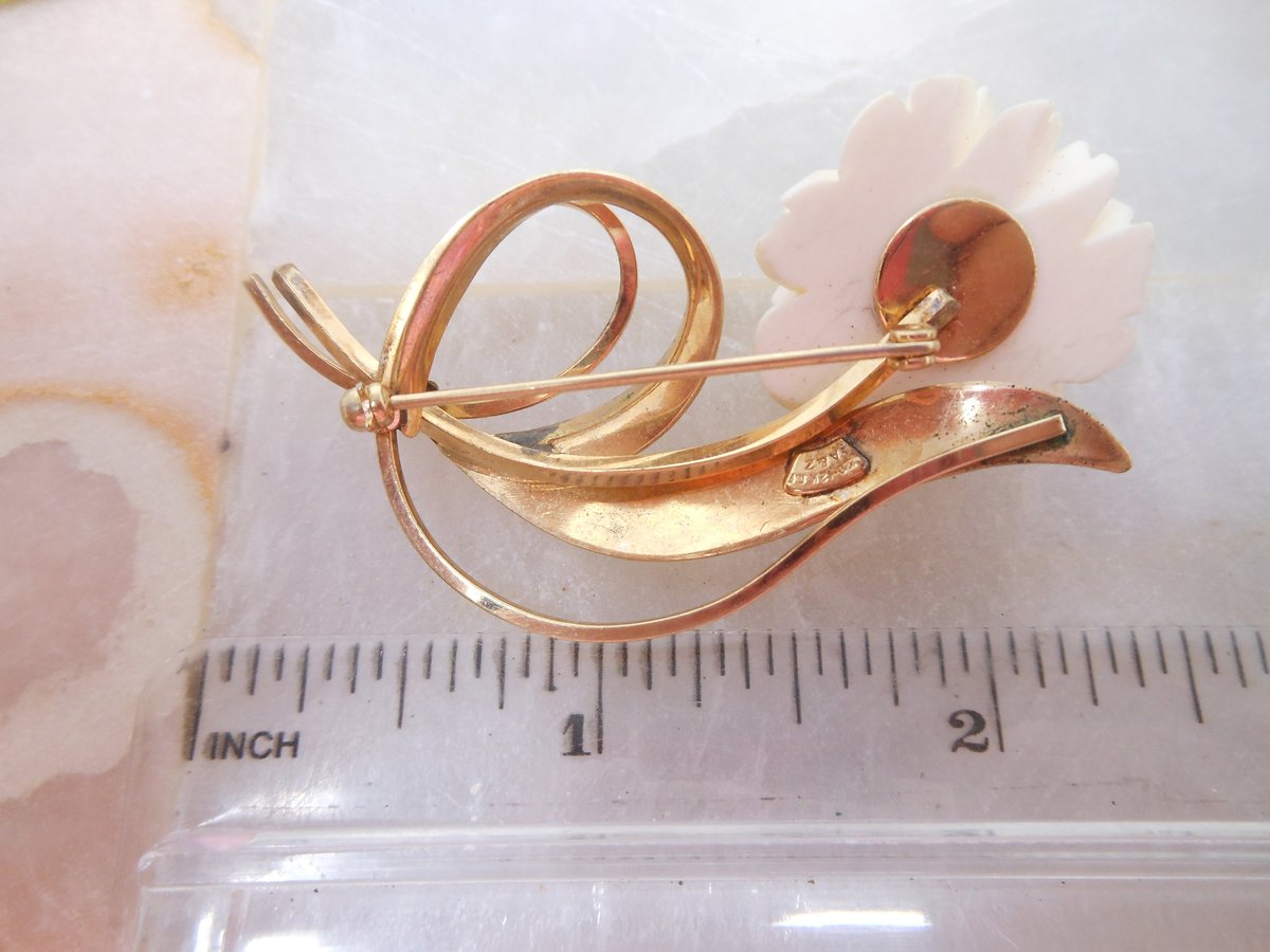 Vintage HAYWARD Gold Fill Brooch Carved Flower Rose Pin Flower GF Mid Century Designer Jewelry Gift, VivianJoel.com