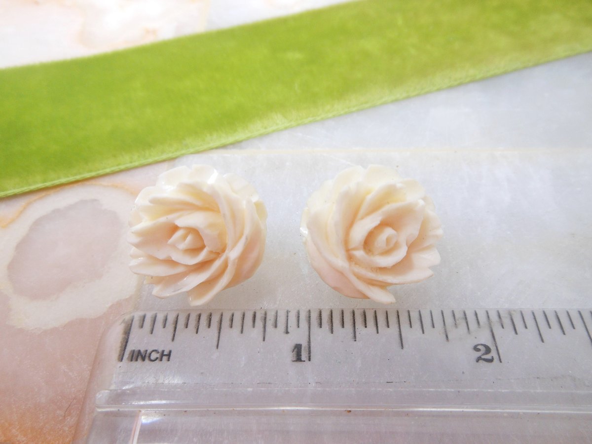 Vintage STERLING SILVER Rose Earrings Flower Carved Screw Back Bovine Mid Century Wedding Bride Gift Jewelry, VivianJoel.com