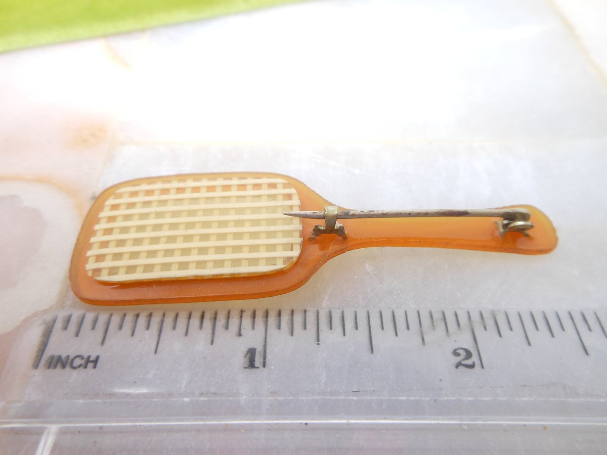 Vintage Celluloid Art Deco Pin Brooch Tennis Badminton Figural Mid Century Jewelry Gift, VivianJoel.com