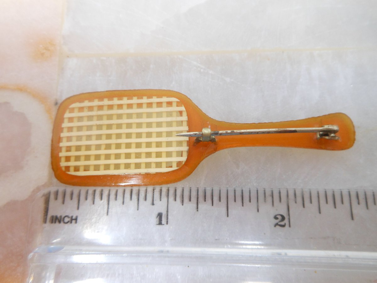 Vintage Celluloid Art Deco Pin Brooch Tennis Badminton Figural Mid Century Jewelry Gift, VivianJoel.com