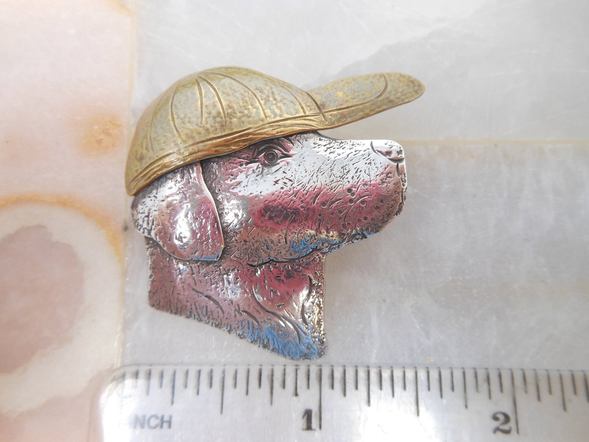 Vintage Sterling Silver COURTNEY PETERSON Brooch Baseball Dog Labrador ArtisanPin Pendant  Designer Jewelry Gift, VivianJoel.com