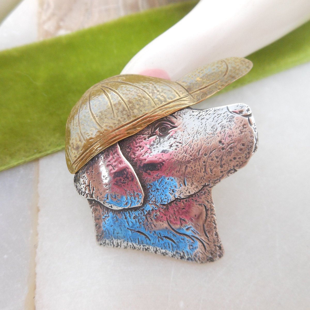 Vintage Sterling Silver COURTNEY PETERSON Brooch Baseball Dog Labrador ArtisanPin Pendant  Designer Jewelry Gift, VivianJoel.com