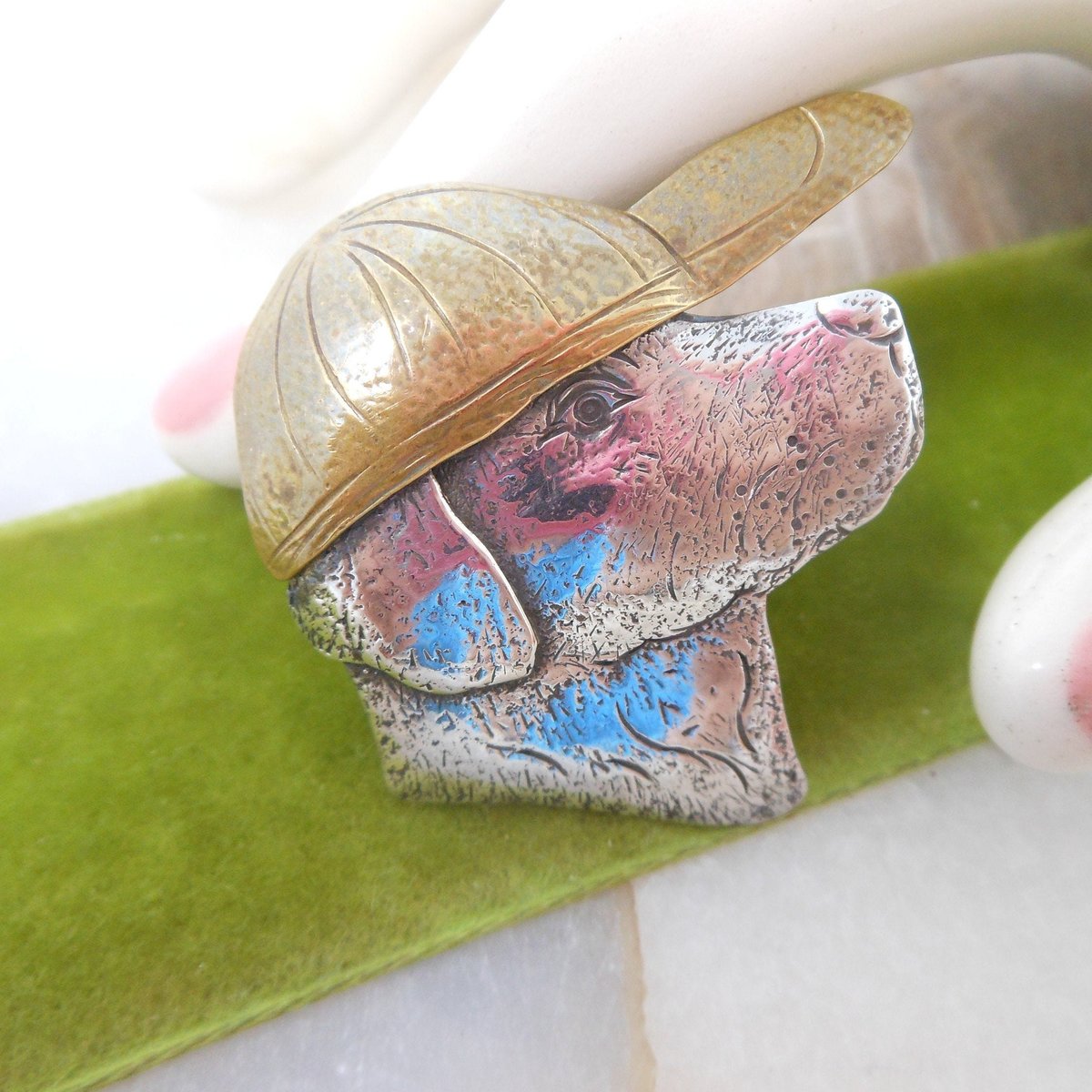 Vintage Sterling Silver COURTNEY PETERSON Brooch Baseball Dog Labrador ArtisanPin Pendant  Designer Jewelry Gift, VivianJoel.com