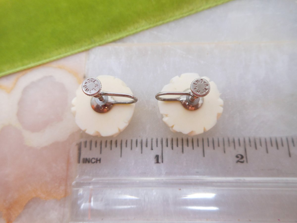 Vintage STERLING SILVER Rose Earrings Flower Carved Screw Back Bovine Mid Century Wedding Bride Gift Jewelry, VivianJoel.com