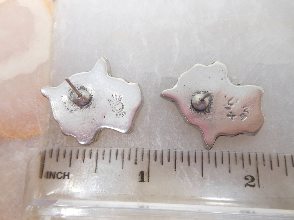 Vintage Sterling Silver Mosaic Earrings ALIA Panther Tiger Post Pierced Cat Designer Mexico 925 Mid Century, VivianJoel.com