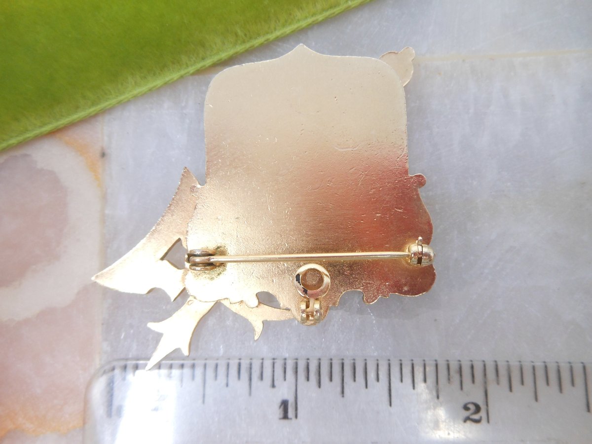 Vintage Heraldic Shield Pin Enamel Brooch Ornate Griffin Lion Ship Axe Victorian Revival Coat of Arms Jewelry Mid Century, VivianJoel.com