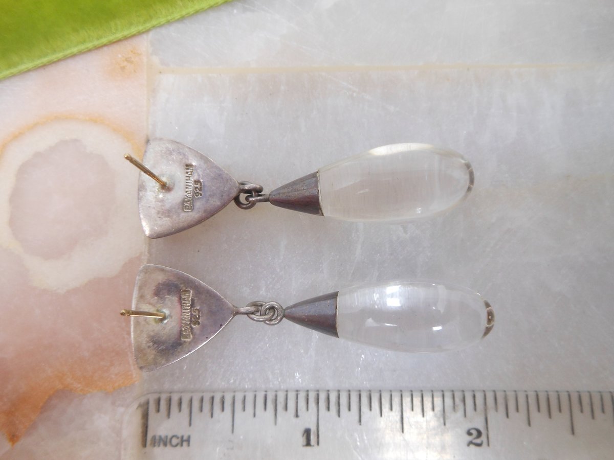 Vintage BAYANIHAN Sterling Silver Earrings Pierced Lucite Pool of Light Dangle Drop 925 Designer Jewelry Gift, VivianJoel.com