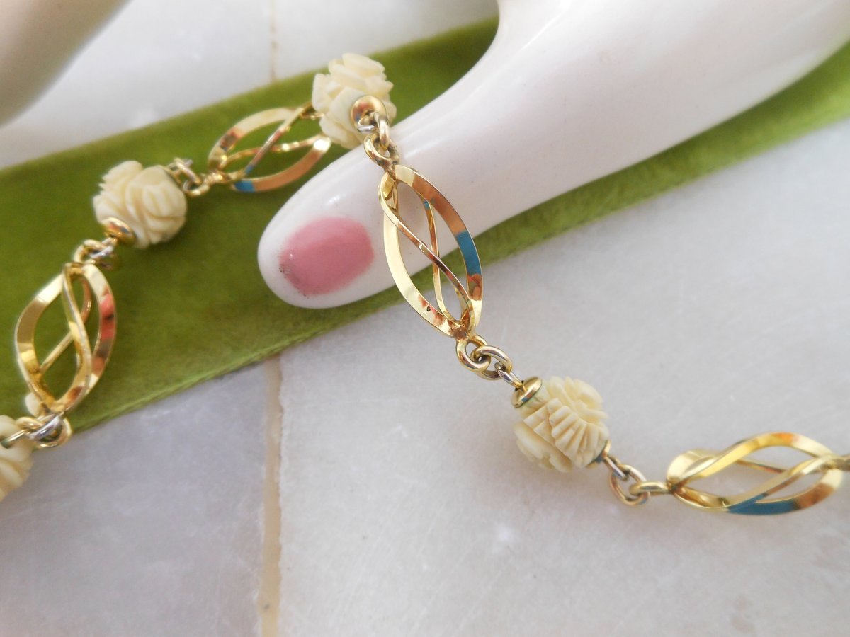 Vintage DANECRAFT 1/20 14KT GF Rose Bracelet Gold Fill Gold Filled Flower Mid Century Gift, VivianJoel.com