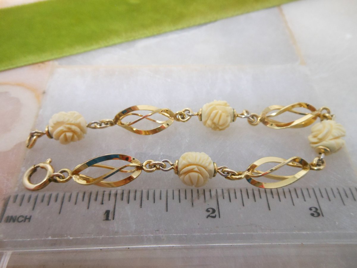 Vintage DANECRAFT 1/20 14KT GF Rose Bracelet Gold Fill Gold Filled Flower Mid Century Gift, VivianJoel.com