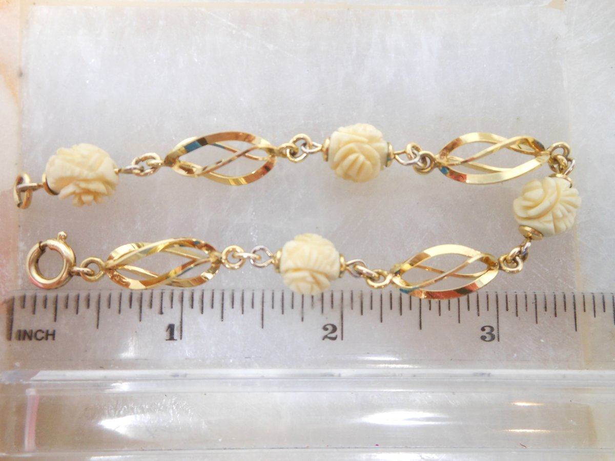 Vintage DANECRAFT 1/20 14KT GF Rose Bracelet Gold Fill Gold Filled Flower Mid Century Gift, VivianJoel.com