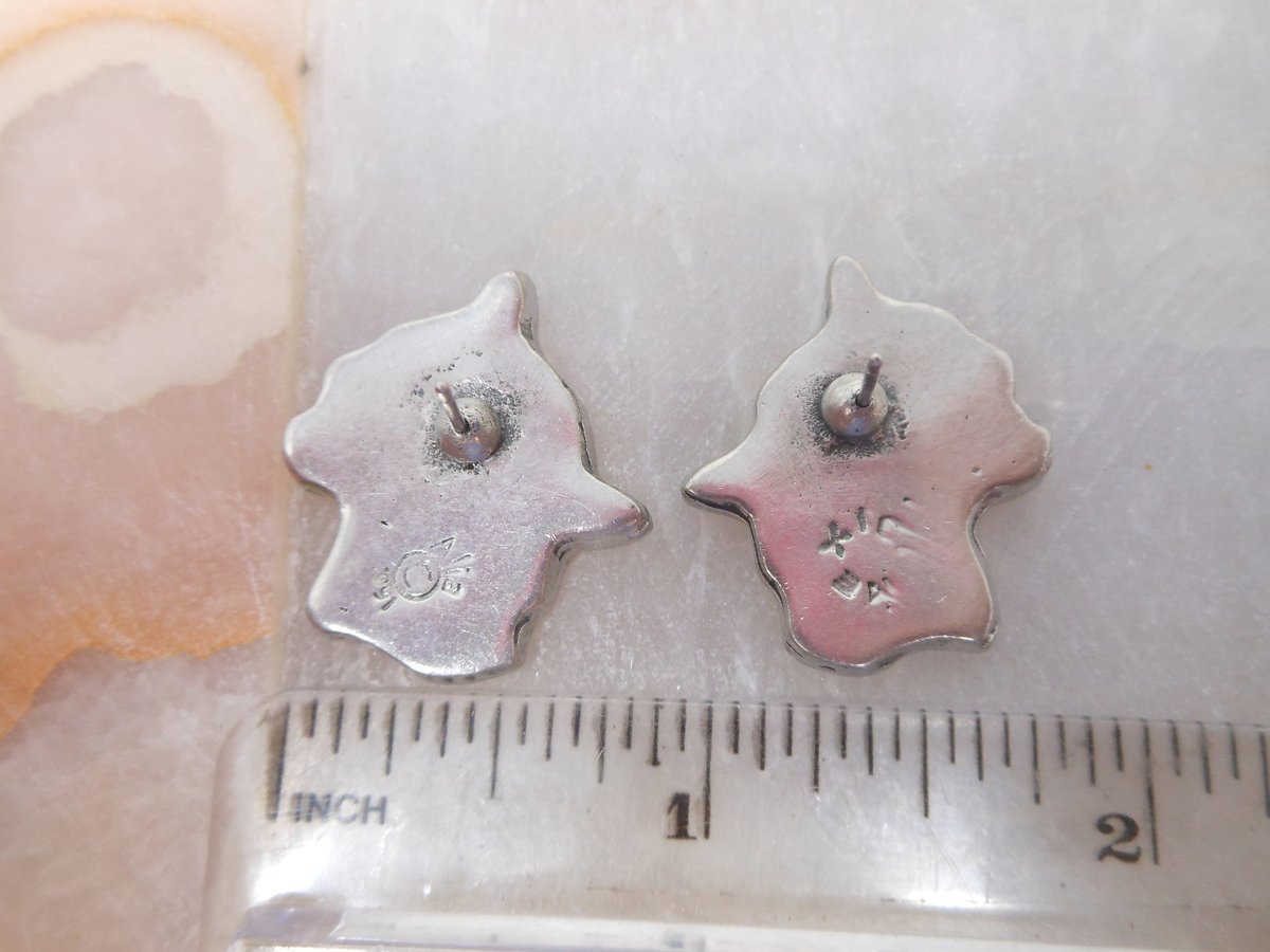 Vintage Sterling Silver Mosaic Earrings ALIA Panther Tiger Post Pierced Cat Designer Mexico 925 Mid Century, VivianJoel.com