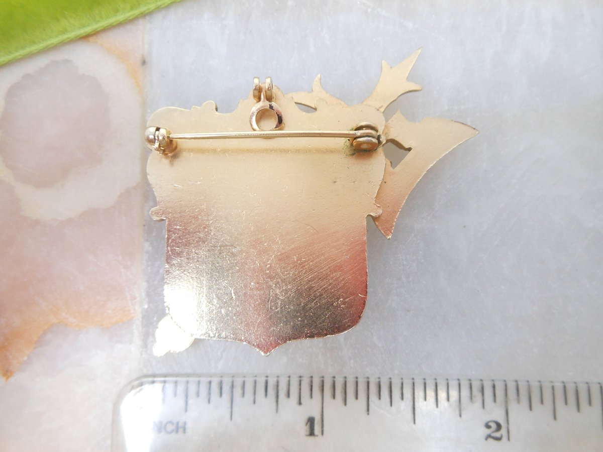 Vintage Heraldic Shield Pin Enamel Brooch Ornate Griffin Lion Ship Axe Victorian Revival Coat of Arms Jewelry Mid Century, VivianJoel.com