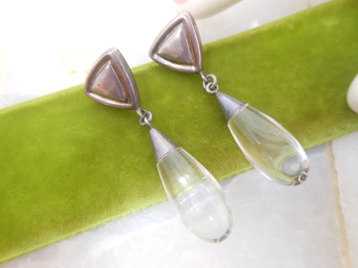 Vintage BAYANIHAN Sterling Silver Earrings Pierced Lucite Pool of Light Dangle Drop 925 Designer Jewelry Gift, VivianJoel.com