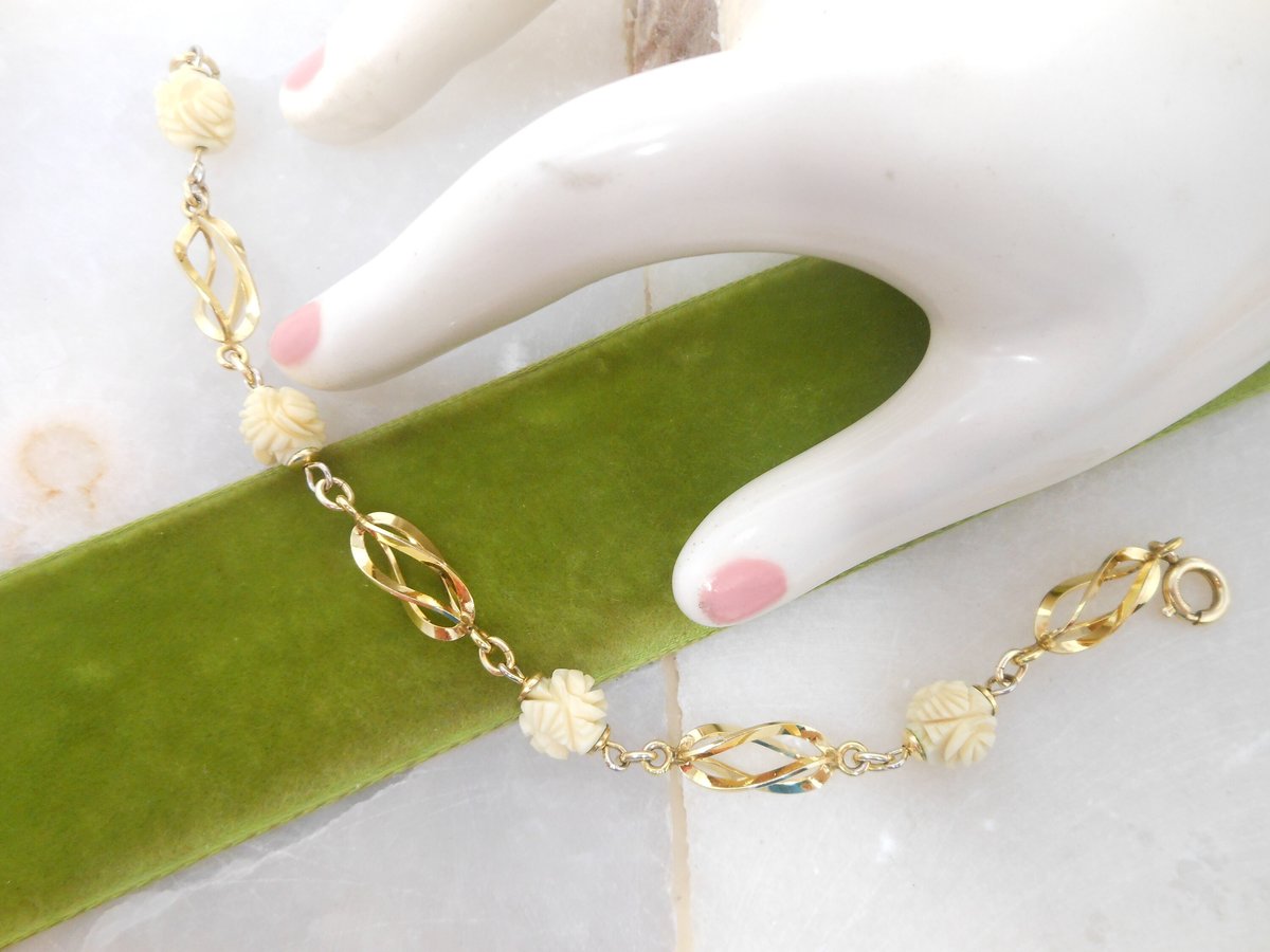 Vintage DANECRAFT 1/20 14KT GF Rose Bracelet Gold Fill Gold Filled Flower Mid Century Gift, VivianJoel.com