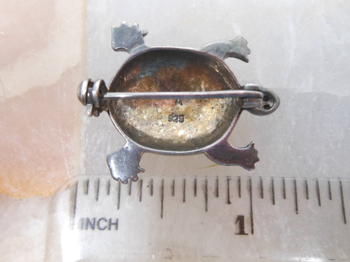 Vintage STERLING SILVER Marcasite Pin Brooch Turtle Reptile 925 A Designer Figural Jewelry Gift Mid Century, VivianJoel.com