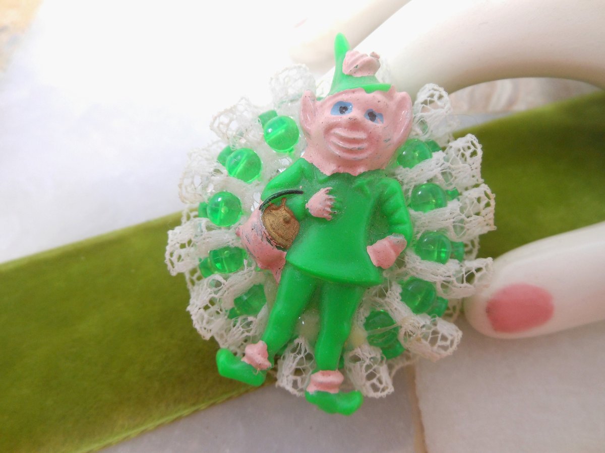 Vintage Leprechaun Pin Plastic Irish St Patricks Pattys Day Brooch Collectible Mid Century Jewelry Gift, VivianJoel.com