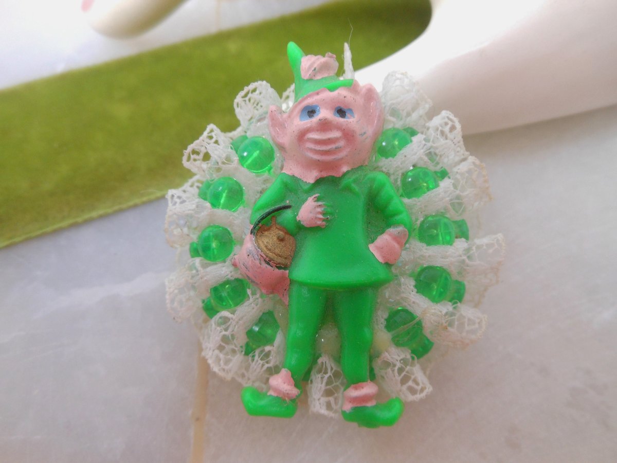 Vintage Leprechaun Pin Plastic Irish St Patricks Pattys Day Brooch Collectible Mid Century Jewelry Gift, VivianJoel.com