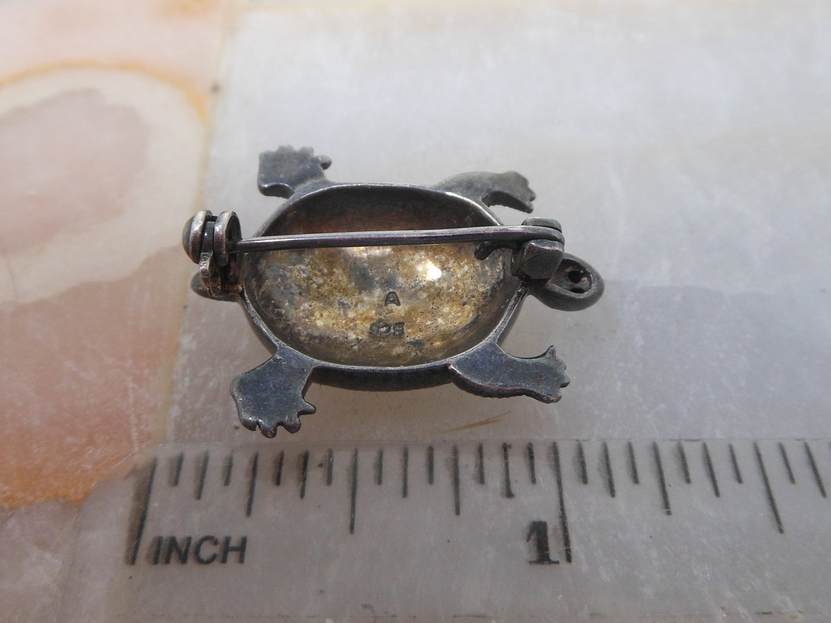 Vintage STERLING SILVER Marcasite Pin Brooch Turtle Reptile 925 A Designer Figural Jewelry Gift Mid Century, VivianJoel.com