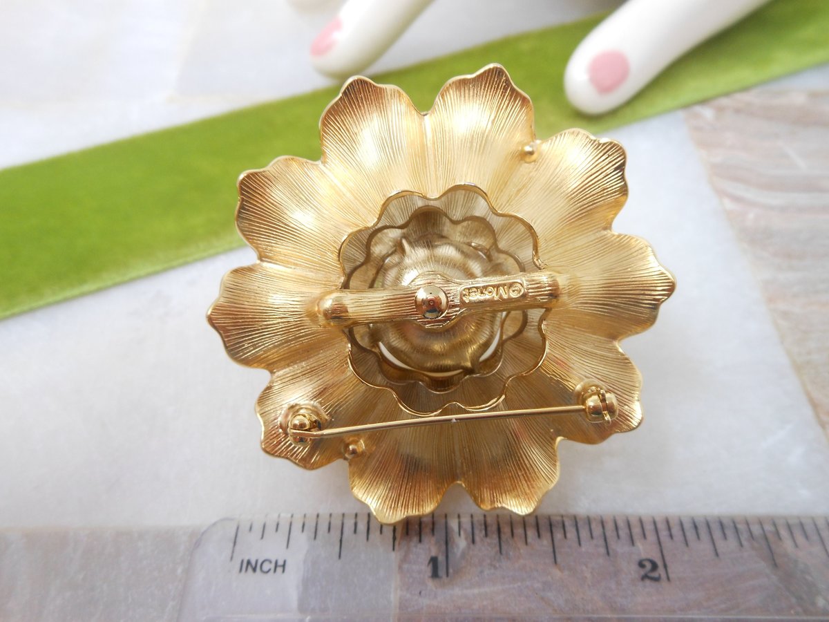 Vintage MONET Brooch Domed Flower Pin Faux Pearl Chunky Statement Designer Mid Century Classic Jewelry Gift, VivianJoel.com