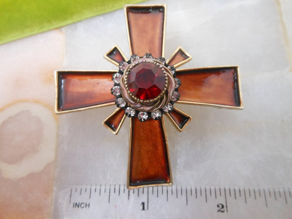 Vintage HAR Brooch Maltese Cross Pin Enamel Crystal Rhinestone Designer Runway Jewelry Gift Mid Century, VivianJoel.com