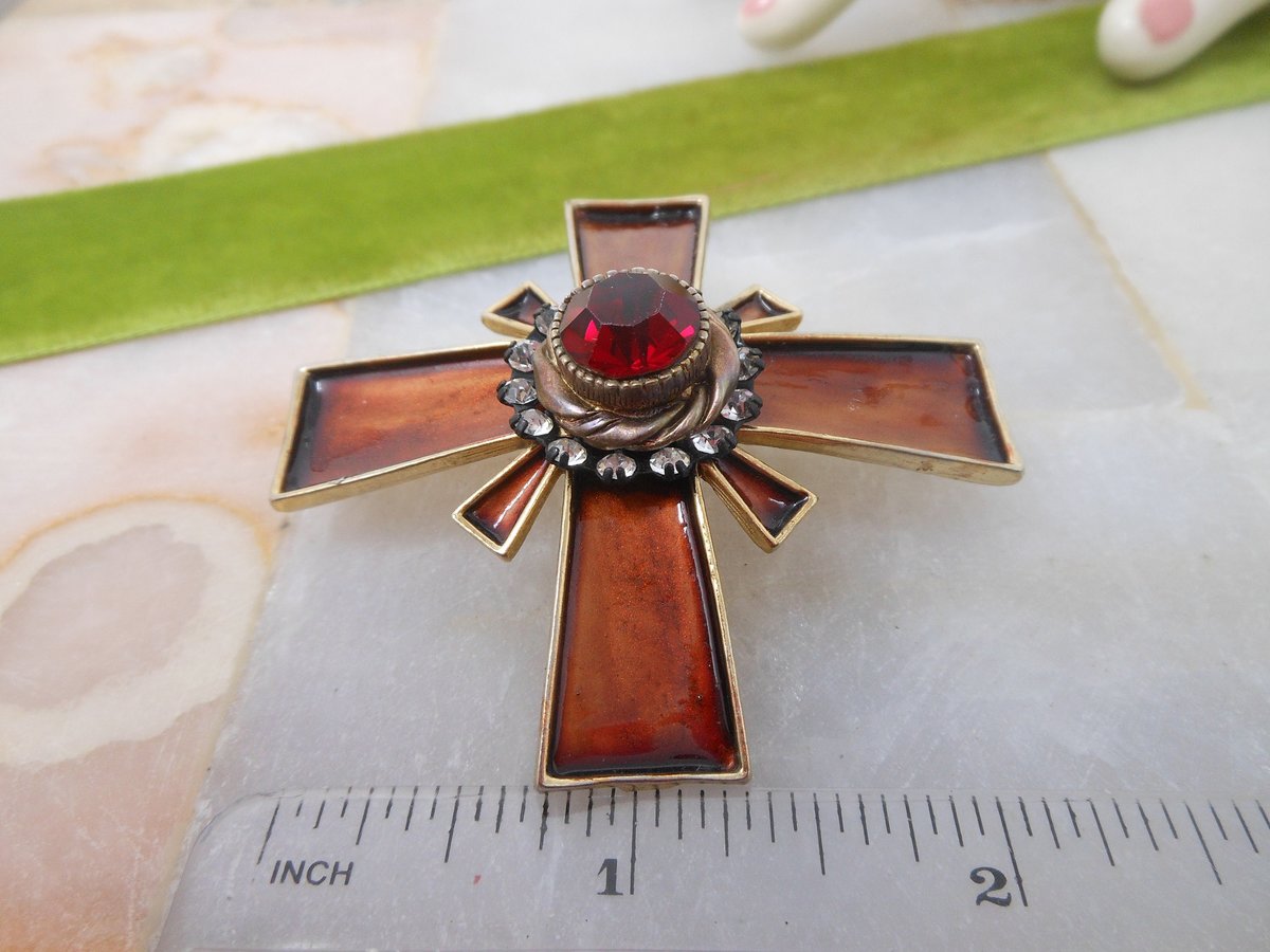 Vintage HAR Brooch Maltese Cross Pin Enamel Crystal Rhinestone Designer Runway Jewelry Gift Mid Century, VivianJoel.com