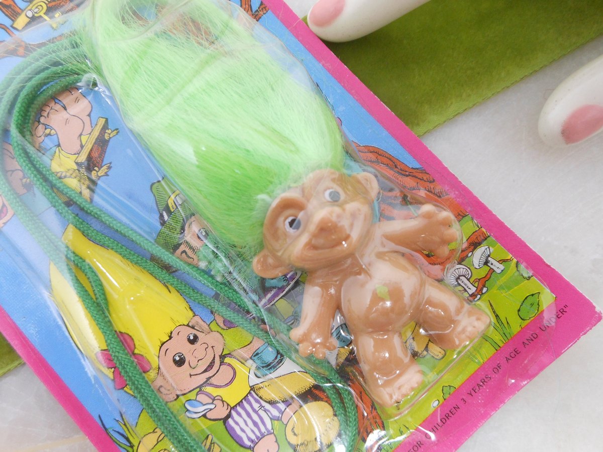 Vintage TREASURE TROLL Necklace Pendant Green Hair Plastic Ace Novelty St Patricks Irish Jewelry Gift, VivianJoel.com