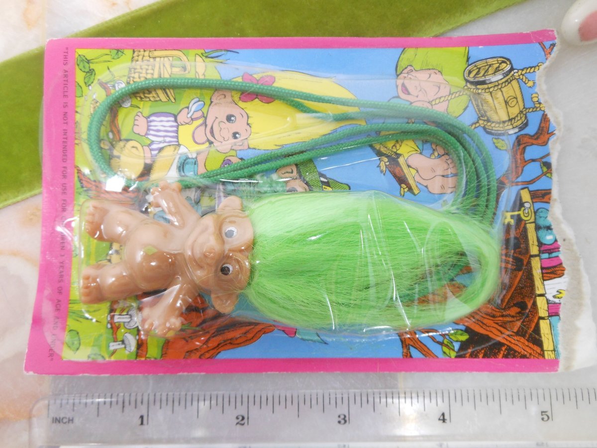 Vintage TREASURE TROLL Necklace Pendant Green Hair Plastic Ace Novelty St Patricks Irish Jewelry Gift, VivianJoel.com