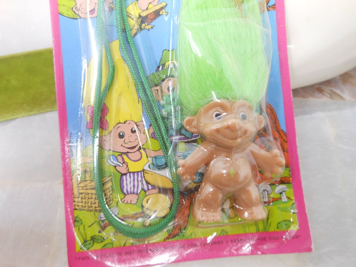 Vintage TREASURE TROLL Necklace Pendant Green Hair Plastic Ace Novelty St Patricks Irish Jewelry Gift, VivianJoel.com