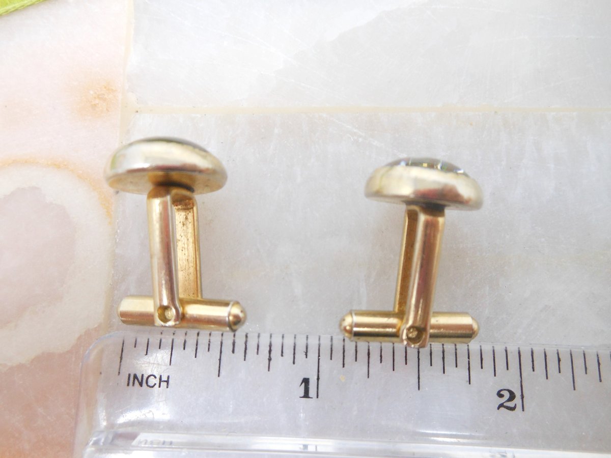 Vintage Cufflinks Bubble Glass Reverse Carved Cowboy Rodeo Cuff Link Groom Best Man Jewelry Gift Mid Century, VivianJoel.com