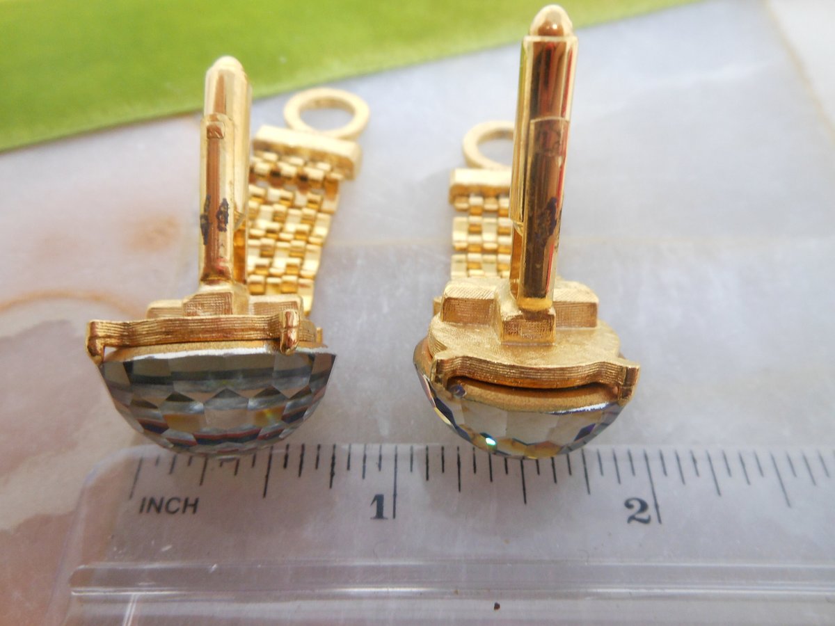 Vintage DANTE Watermelon Crystal Rainbow Rivoli Cufflinks Cuff Link Groom Best Man Mid Century Jewelry Gift,  VivianJoel.com