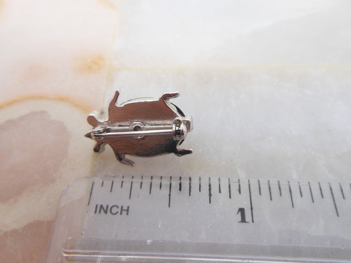 Vintage Jelly Belly Bug Petite Pin Brooch Blue Glass Rhinestone Insect Ladybug Jewelry Gift Mid Century, VivianJoel.com