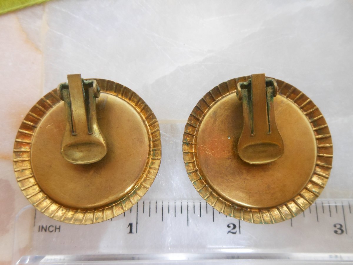 Vintage Glass Enamel Flower Earrings Clip On Rhinestone Chunky Unique Mid Century Jewelry Gift, VivianJoel.com