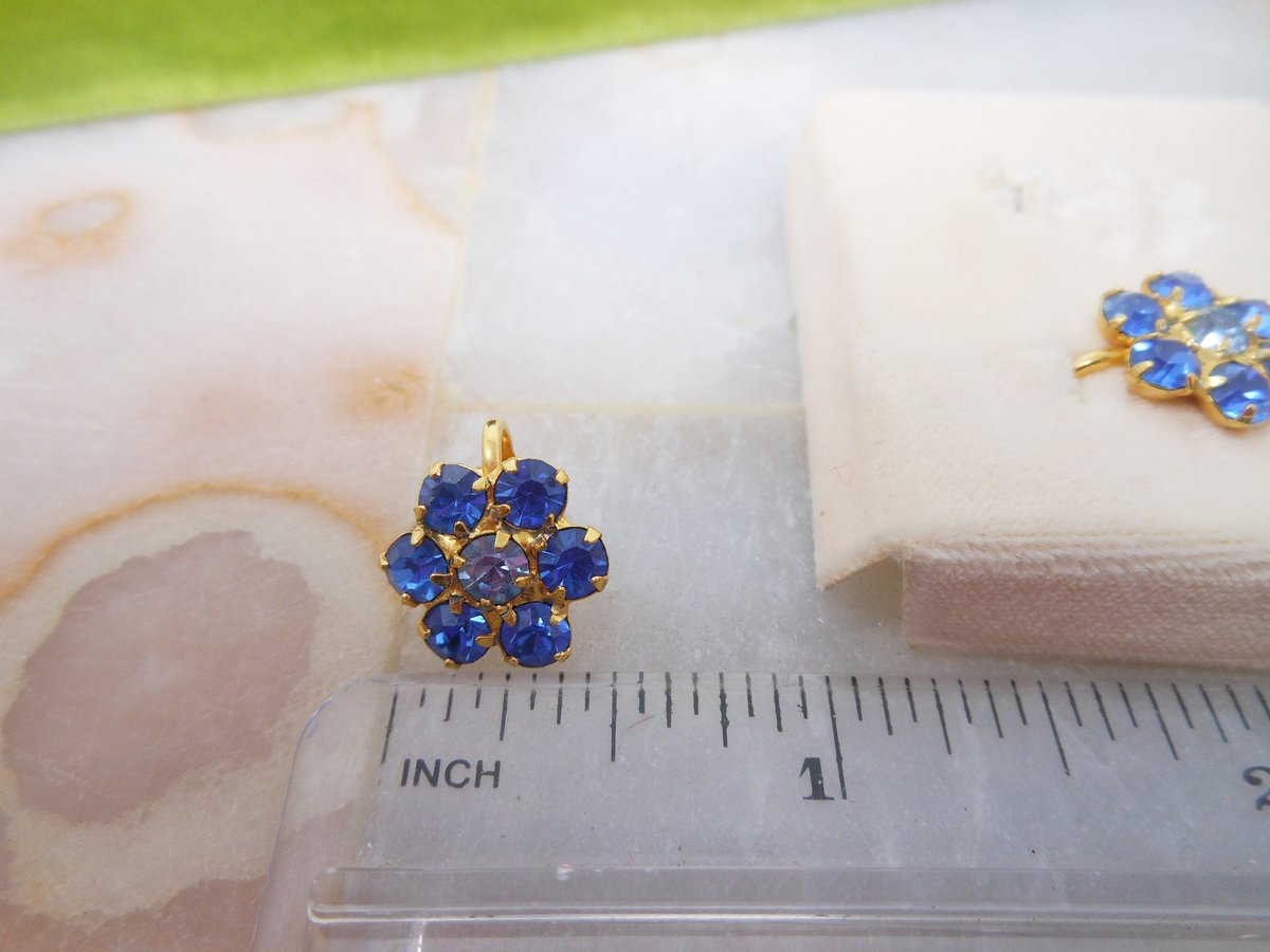 Vintage B DAVID Designer Blue Rhinestone Flower Earrings Clip On Forget Me Not Designer IOB Jewelry Mid Century Gift, VivianJoel.com