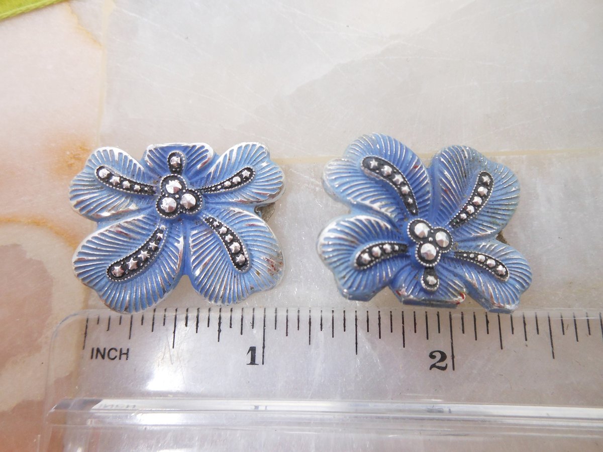 Vintage WEST GERMANY Earrings Clip On Aluminum Lightweight Enamel Faux Marcasite Mid Century Designer Something Blue, VivianJoel.com