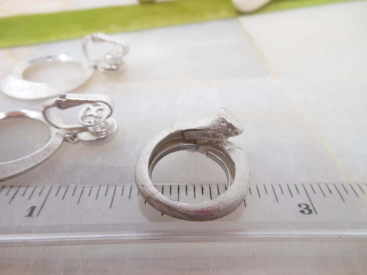 Vintage TRIFARI Earrings Dangle Drop MOD Bamboo Ring Brushed Silver Tone LOT Mid Century Designer Jewelry Gift, VivianJoel.com
