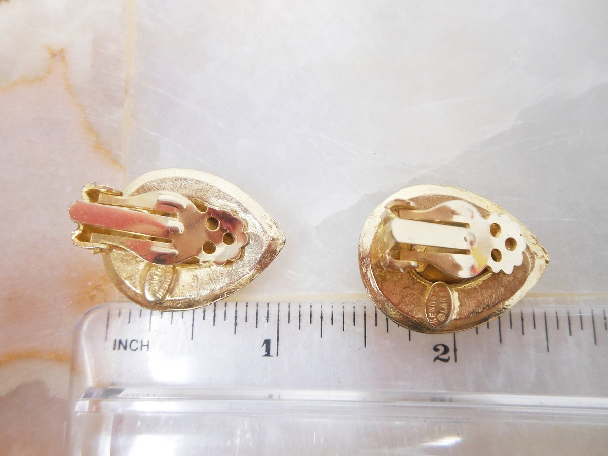 Vintage KJL Crystal Headlight KENNETH Jay LANE Clip On Earrings Runway Statement Teardrop Jewelry Gift, VivianJoel.com